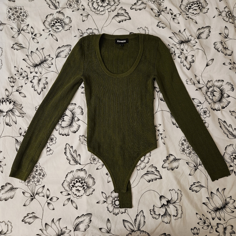 Express olive green knit bodysuit